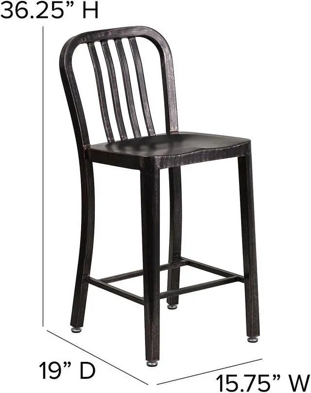 Alt view image 8 of 14 - Flash Furniture 24" High Black-Antique Gold Metal Indoor-Outdoor Counter Stool with Vertical Slat Back 2 Pack (2CH6120024BQ)