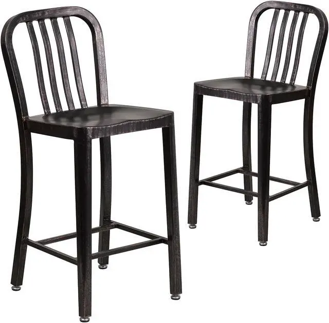 Main image of Flash Furniture 24" High Black-Antique Gold Metal Indoor-Outdoor Counter Stool with Vertical Slat Back 2 Pack (2CH6120024BQ)