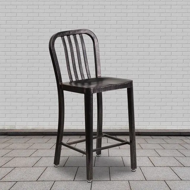 Alt view image 3 of 14 - Flash Furniture 24" High Black-Antique Gold Metal Indoor-Outdoor Counter Stool with Vertical Slat Back 2 Pack (2CH6120024BQ)