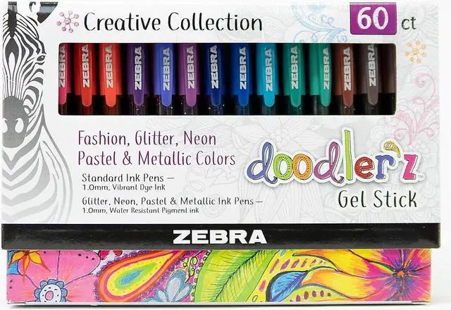 Alt view image 5 of 5 - Zebra doodler'z Gel Pen Medium Point Assorted Inks 60/Pack (41960)