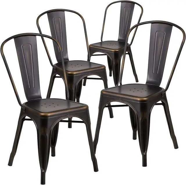 Main image of 4 Pk. Distressed Copper Metal Indoor Stackable Chair