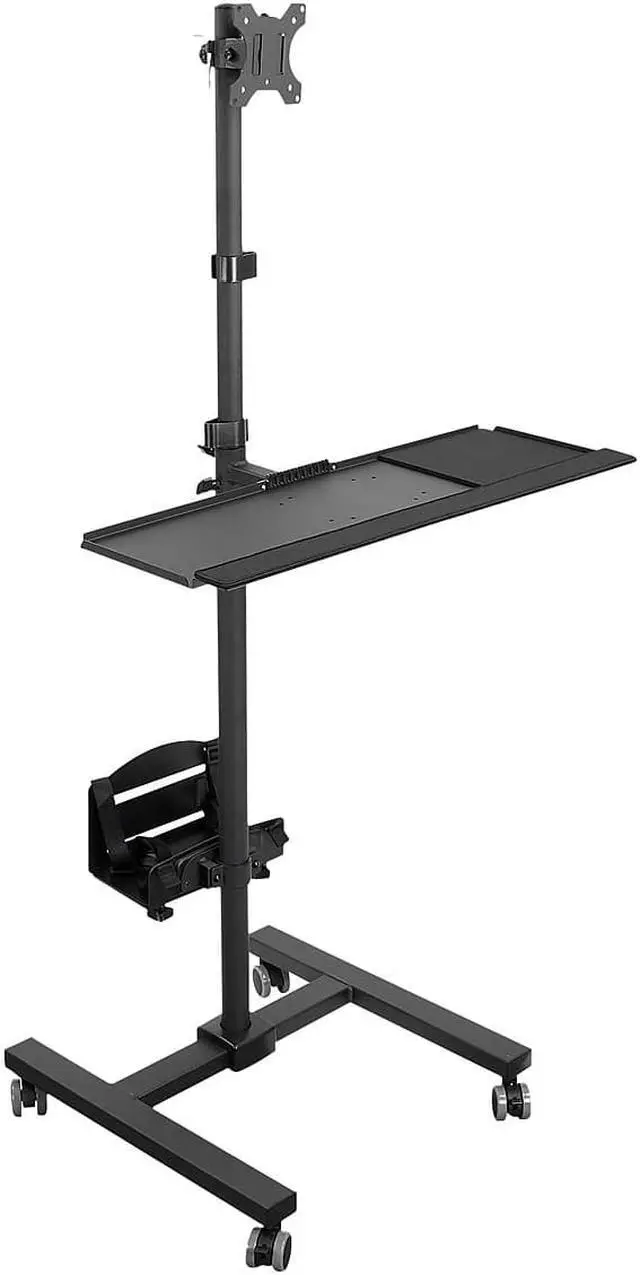 Alt view image 8 of 14 - Mount-It! Rolling Computer Cart | Mobile Workstation with Tray Monitor Mount and CPU Holder