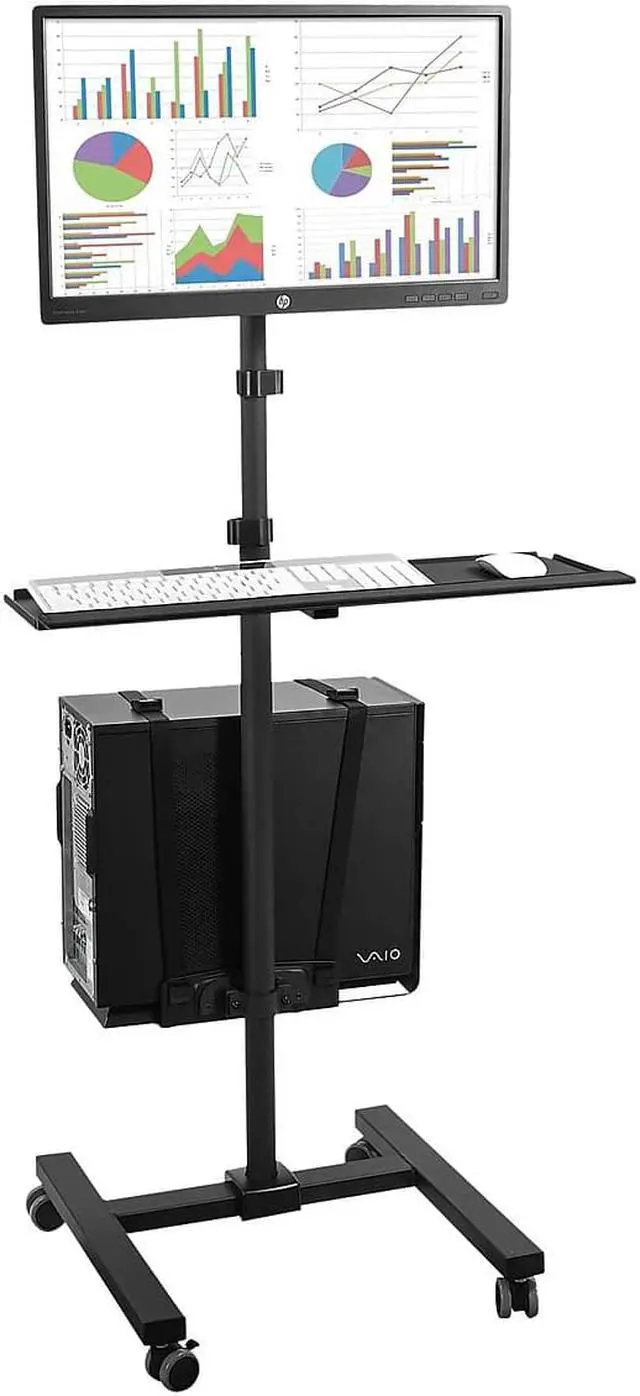 Alt view image 11 of 14 - Mount-It! Rolling Computer Cart | Mobile Workstation with Tray Monitor Mount and CPU Holder