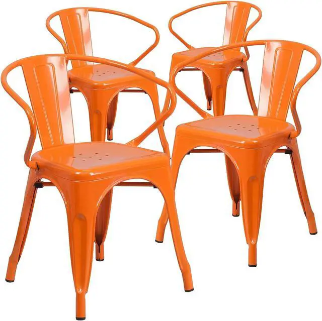 Alt view image 7 of 18 - FLASH FURNITURE 4-CH-31270-OR-GG Orange Metal Indoor-Outdoor Chair with Arms