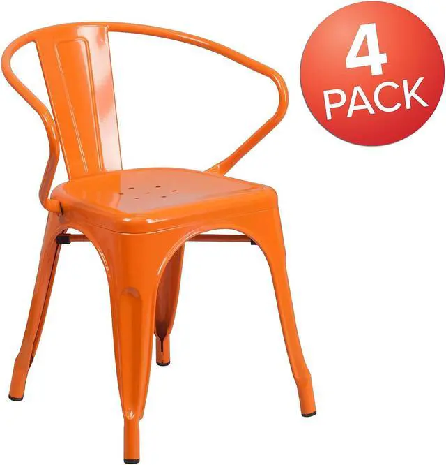 Alt view image 8 of 18 - FLASH FURNITURE 4-CH-31270-OR-GG Orange Metal Indoor-Outdoor Chair with Arms