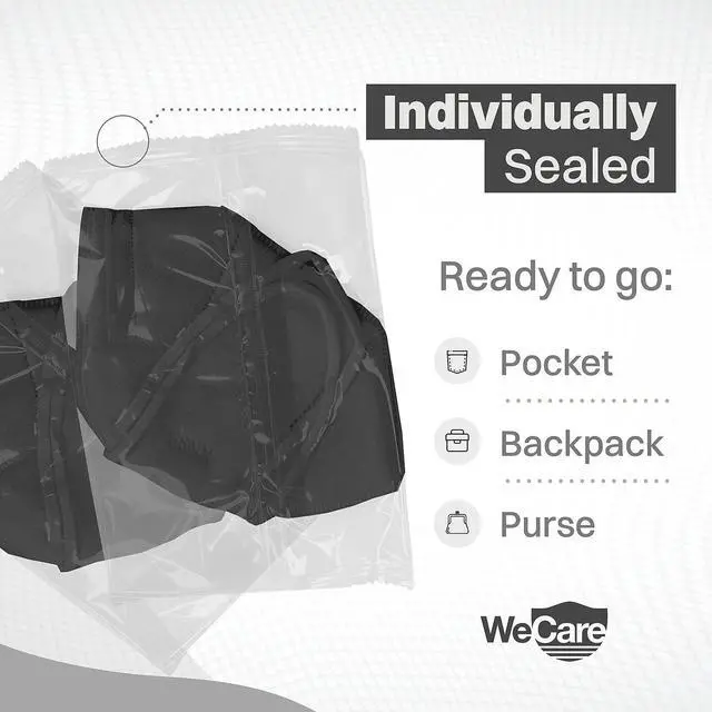 Alt view image 9 of 9 - WeCare Protective Disposable KN95 Face Mask (20 Individually Wrapped) - Black