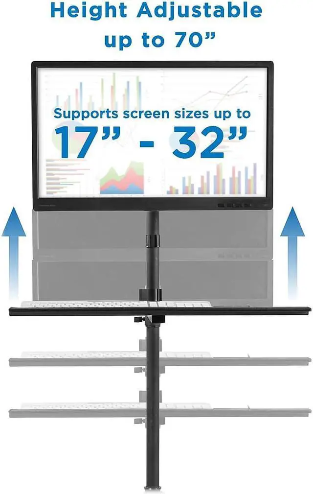 Alt view image 13 of 14 - Mount-It! Rolling Computer Cart | Mobile Workstation with Tray Monitor Mount and CPU Holder