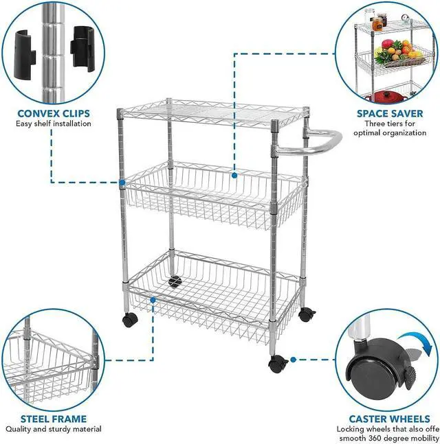 Alt view image 10 of 13 - Mount-It! 3-Tier Rolling Utility Cart | Silver