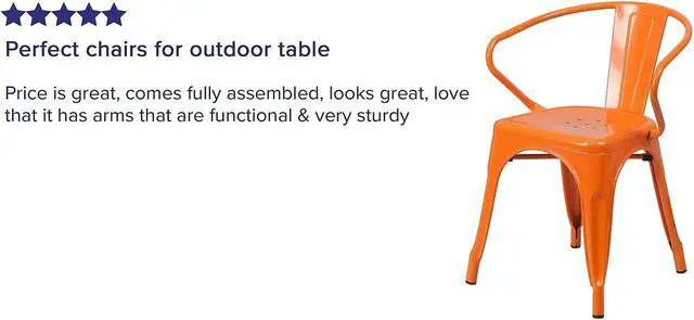 Alt view image 10 of 18 - FLASH FURNITURE 4-CH-31270-OR-GG Orange Metal Indoor-Outdoor Chair with Arms