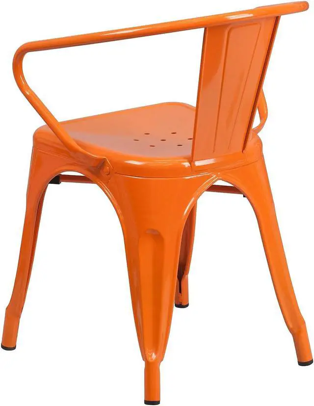 Alt view image 11 of 18 - FLASH FURNITURE 4-CH-31270-OR-GG Orange Metal Indoor-Outdoor Chair with Arms