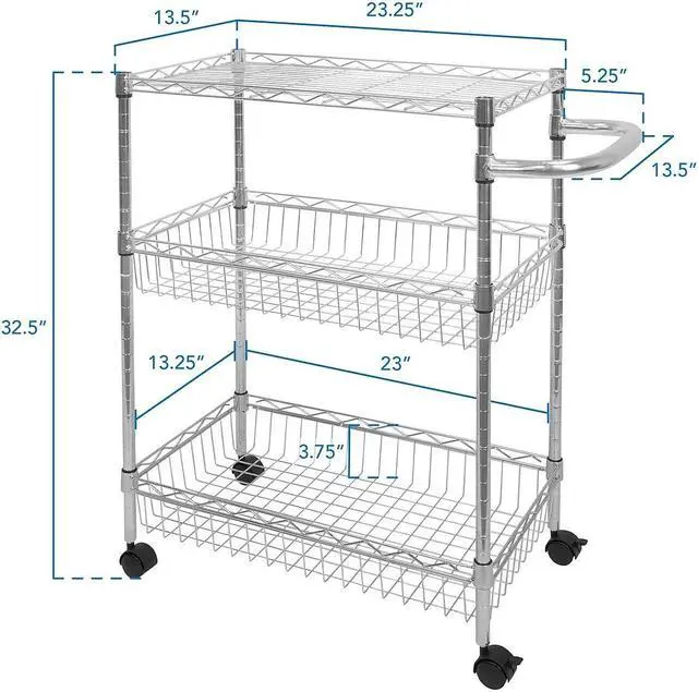 Alt view image 9 of 13 - Mount-It! 3-Tier Rolling Utility Cart | Silver