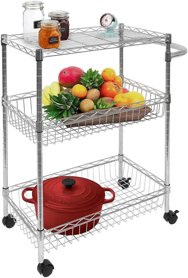 Alt view image 8 of 13 - Mount-It! 3-Tier Rolling Utility Cart | Silver