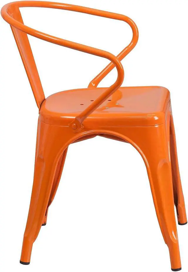 Alt view image 13 of 18 - FLASH FURNITURE 4-CH-31270-OR-GG Orange Metal Indoor-Outdoor Chair with Arms