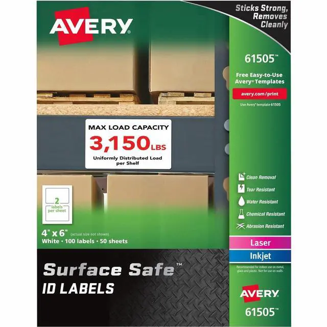 Main image of Avery Labels Removable Surface Safe 4"x6" 100/PK WE 61505