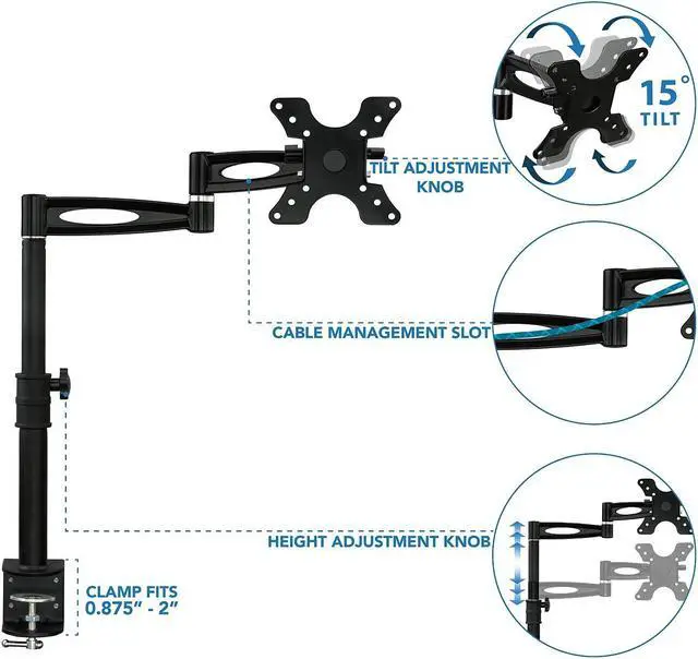 Alt view image 18 of 20 - Mount-It! Single Monitor Desk Mount Arm | Fits Up to 30" Screens