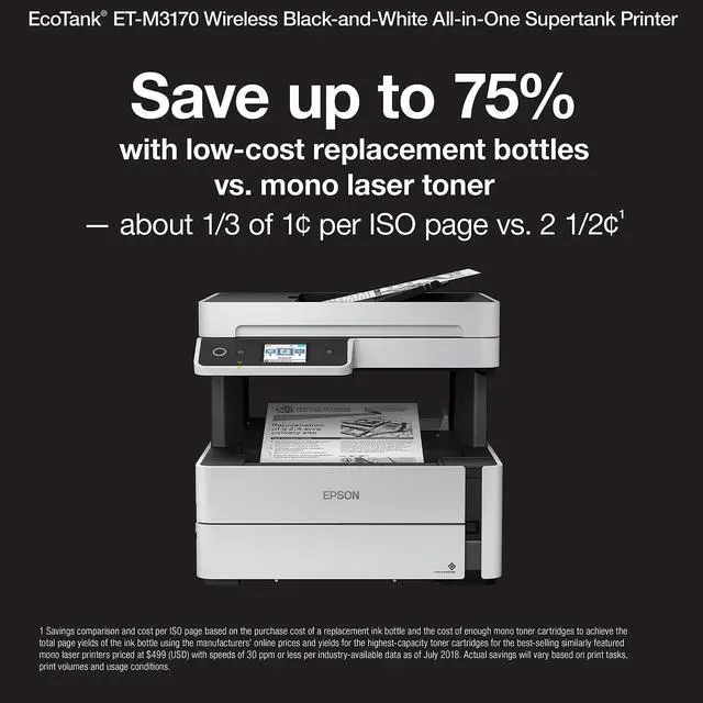 Alt view image 4 of 9 - Epson EcoTank ET-M3170 Wireless Monochrome Inkjet Printer