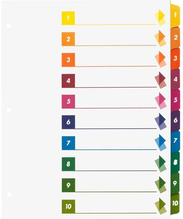 Alt view image 5 of 5 - Business Source Color-coded Table of Contents/Tabs Index Dividers - Printed Tab(s) - Digit - 1-10 - 10 Tab(s)/Set - 3 Ho