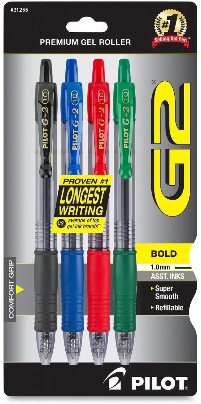 Alt view image 4 of 5 - Pilot Gel Pen Retractable/Refillable Bold Point 4/PK Assorted 31255