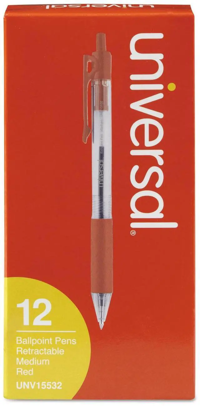 Alt view image 2 of 15 - UNIVERSAL Economy Retractable Ballpoint Pen Red Ink Clear 1mm Dozen 15532