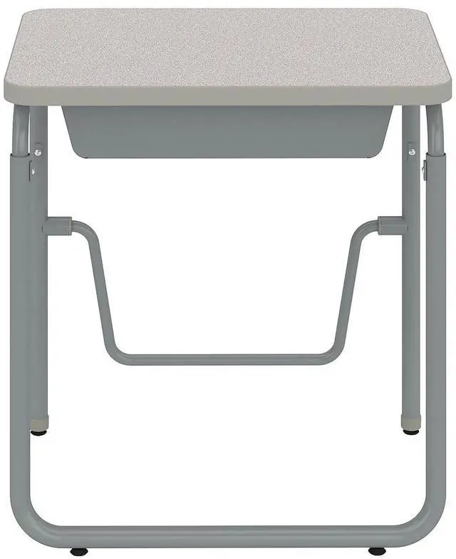 Alt view image 4 of 7 - Safco 1224GR AlphaBetter 2.0 Height-Adjustable Student Desk with Pendulum Bar and Book Box - 27.75 x 19.75 x 29 to 43 - Pebble Gray