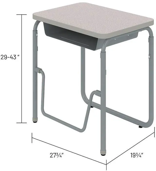 Alt view image 6 of 7 - Safco 1224GR AlphaBetter 2.0 Height-Adjustable Student Desk with Pendulum Bar and Book Box - 27.75 x 19.75 x 29 to 43 - Pebble Gray