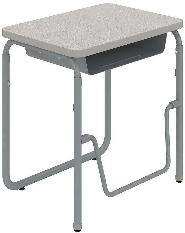 Alt view image 2 of 7 - Safco 1224GR AlphaBetter 2.0 Height-Adjustable Student Desk with Pendulum Bar and Book Box - 27.75 x 19.75 x 29 to 43 - Pebble Gray