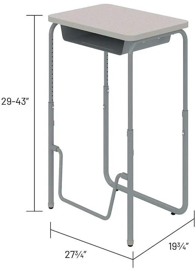 Alt view image 5 of 7 - Safco 1224GR AlphaBetter 2.0 Height-Adjustable Student Desk with Pendulum Bar and Book Box - 27.75 x 19.75 x 29 to 43 - Pebble Gray