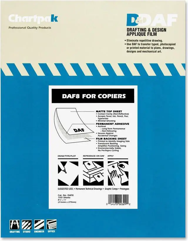 Alt view image 4 of 10 - Chartpak DAF8 Self-Adhesive Drafting Applique Film, 8-1/2 x 11, Clear, 100/Box