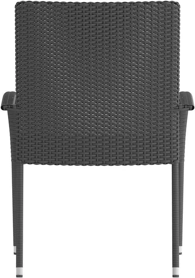 Alt view image 12 of 20 - Maxim Set of 2 Stackable Indoor/Outdoor Wicker Dining Chairs with Arms - Fade & Weather-Resistant Steel Frames - Gray