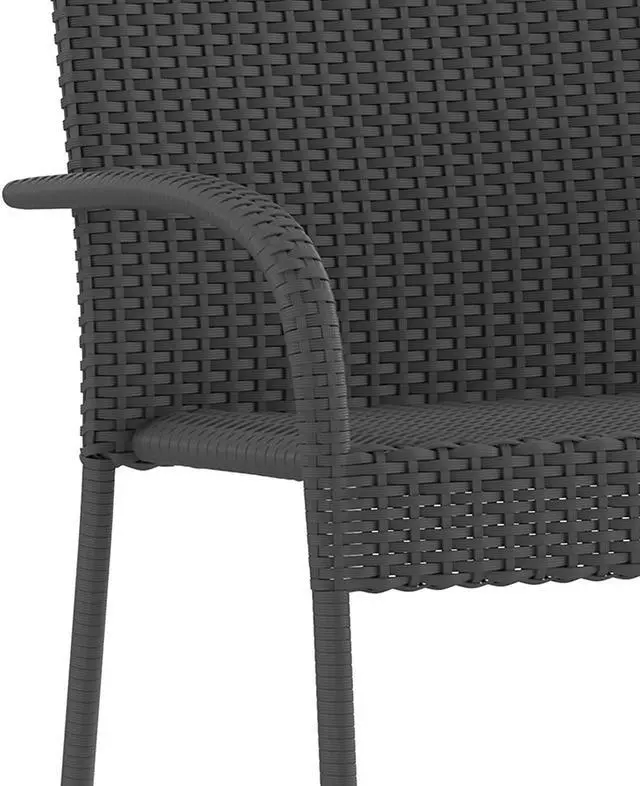 Alt view image 13 of 20 - Maxim Set of 2 Stackable Indoor/Outdoor Wicker Dining Chairs with Arms - Fade & Weather-Resistant Steel Frames - Gray
