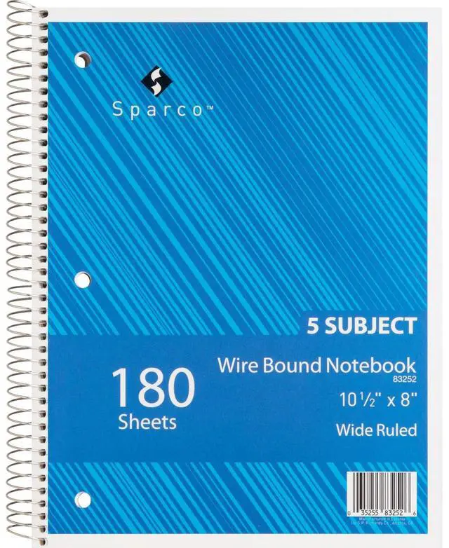 Main image of Sparco Notebooks 5 Subject 10-1/2"x8" Wide Ruled 180 Sht AST 83252