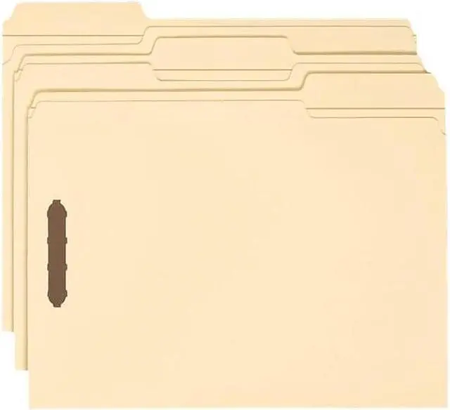 Alt view image 12 of 18 - Smead 1/3 Tab Cut Letter Recycled Fastener Folder - 8 1/2" x 11" - 2 x 2K Fastener(s) - Top Tab Location - Assorted Position Tab Position - Manila - Manila - 10% - 50 / Box
