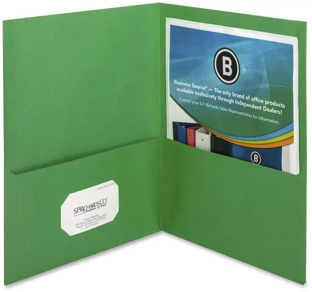 Alt view image 2 of 7 - Business Source 2-Pocket Folders 125 Sht Cap Letter 12"x9" 25/BX GREEN 78493