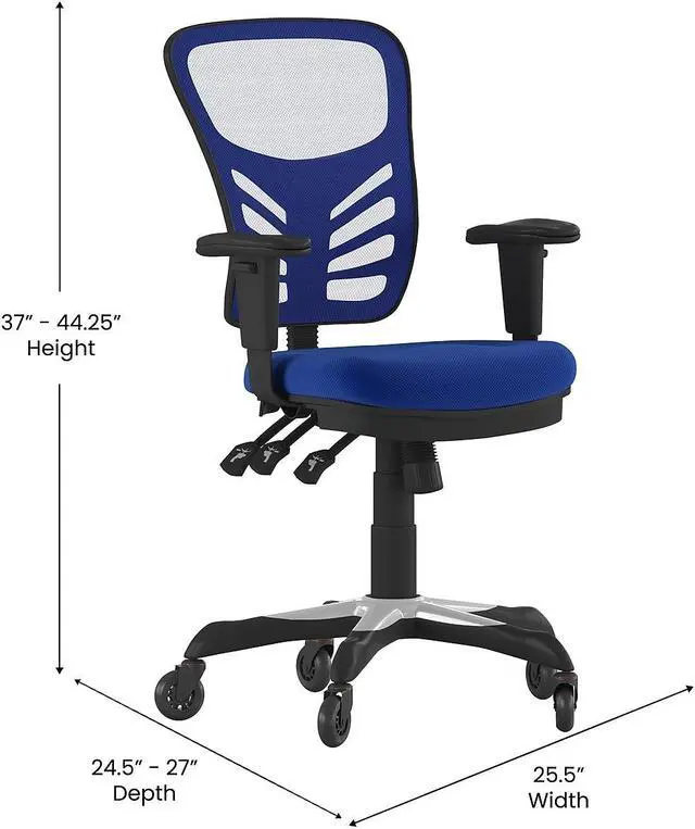 Alt view image 4 of 20 - Flash Furniture Nicholas Ergonomic Mesh Swivel Executive Office Chair with Transparent Roller Wheels Blue (HL0001BLRLB)