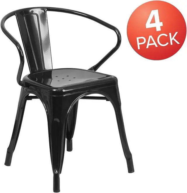 Alt view image 8 of 15 - FLASH FURNITURE 4-CH-31270-BK-GG Black Metal Indoor-Outdoor Chair with Arms