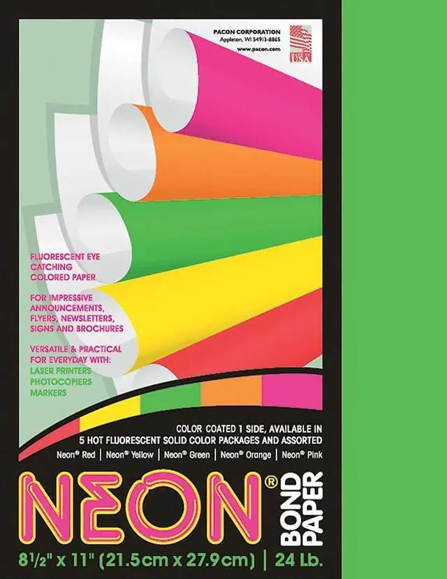 Alt view image 10 of 10 - Pacon 104317 Neon Bond Paper Letter - 8.50" x 11" - 100 / Pack - Green