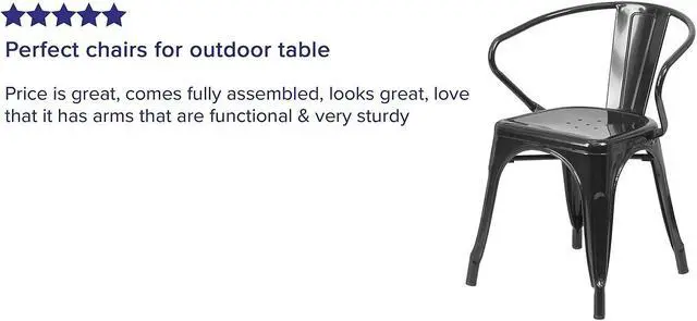 Alt view image 10 of 15 - FLASH FURNITURE 4-CH-31270-BK-GG Black Metal Indoor-Outdoor Chair with Arms