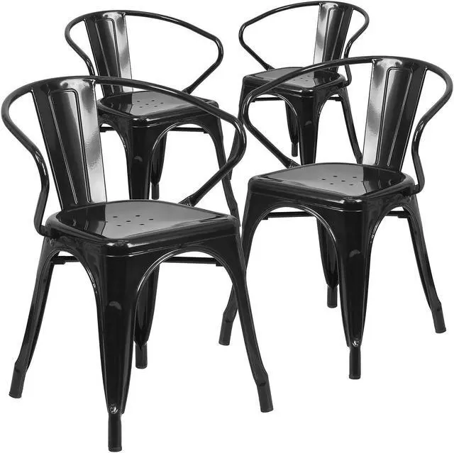Alt view image 7 of 15 - FLASH FURNITURE 4-CH-31270-BK-GG Black Metal Indoor-Outdoor Chair with Arms