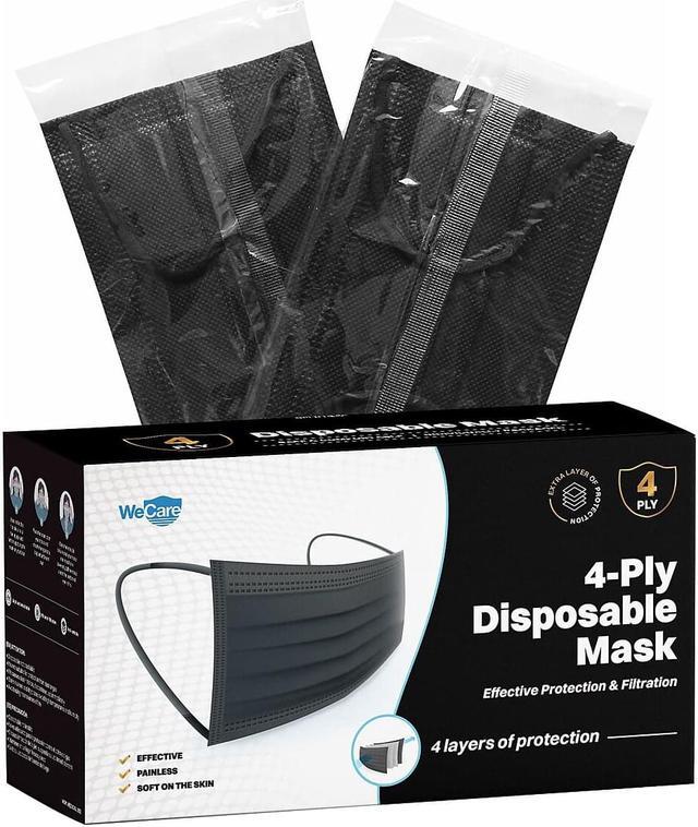 Alt view image 8 of 14 - WeCare Disposable Face Mask, 4-Ply with Ear Loop (50 Individually Wrapped) - Black