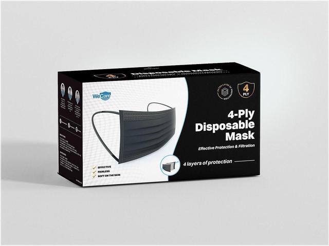 Alt view image 12 of 14 - WeCare Disposable Face Mask, 4-Ply with Ear Loop (50 Individually Wrapped) - Black