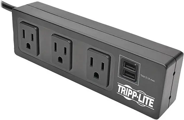 Alt view image 14 of 20 - Tripp Lite Protect It! 3-Outlet Surge Protector with Desk Clamp & 2 USB Ports