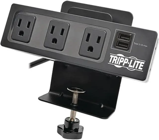Alt view image 18 of 20 - Tripp Lite Protect It! 3-Outlet Surge Protector with Desk Clamp & 2 USB Ports