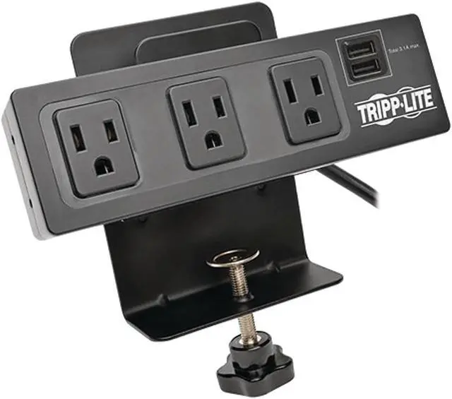 Alt view image 17 of 20 - Tripp Lite Protect It! 3-Outlet Surge Protector with Desk Clamp & 2 USB Ports