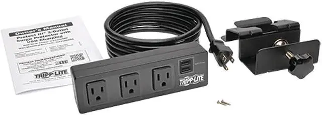 Alt view image 15 of 20 - Tripp Lite Protect It! 3-Outlet Surge Protector with Desk Clamp & 2 USB Ports