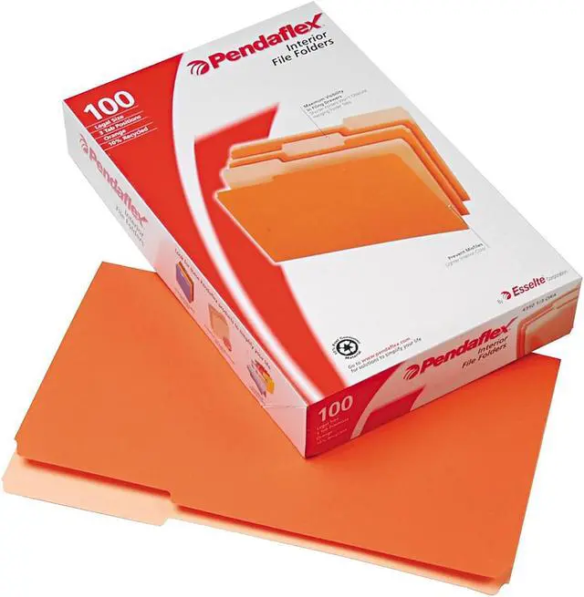 Alt view image 6 of 7 - Pendaflex Interior File Folders 1/3 Cut Top Tab Legal Orange 100/Box 435013ORA