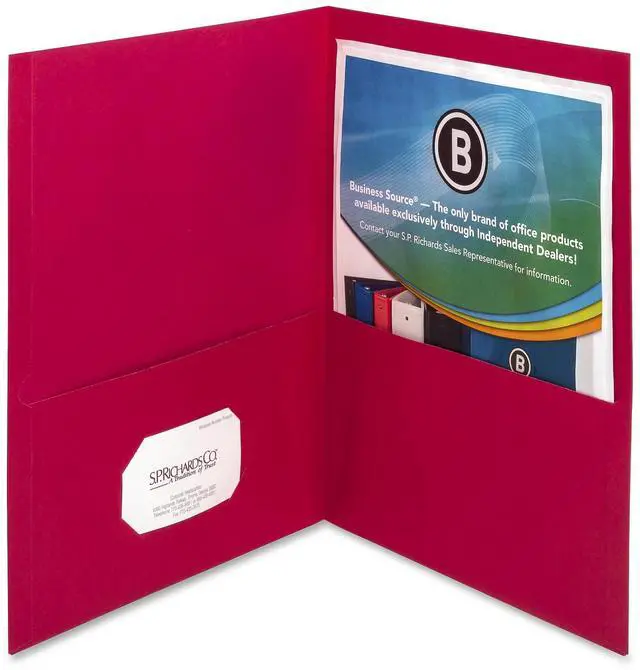 Alt view image 5 of 5 - Business Source 2-Pocket Folders 125 Sht Cap Letter 12"x9" 25/BX RED 78494