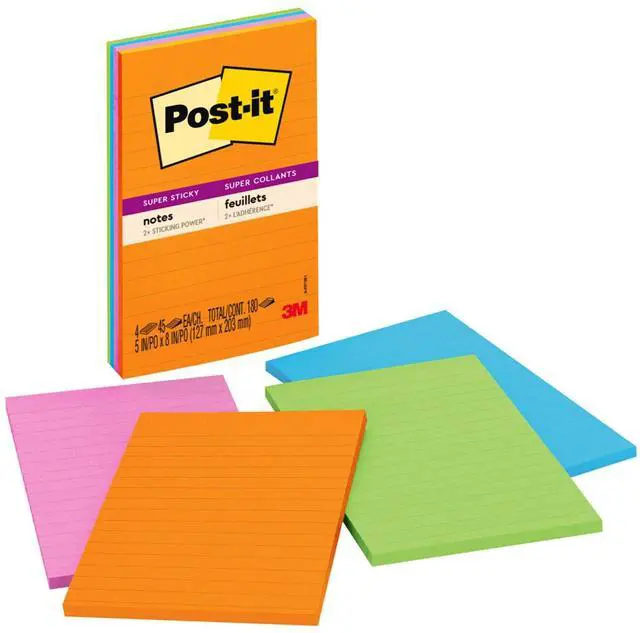 Alt view image 4 of 16 - Post-it 4621SSAU Super Sticky Rio de Janeiro Lined Pads, 4" x 6" - Assorted - Paper - Self-adhesive, Repositionable - 4/Pack