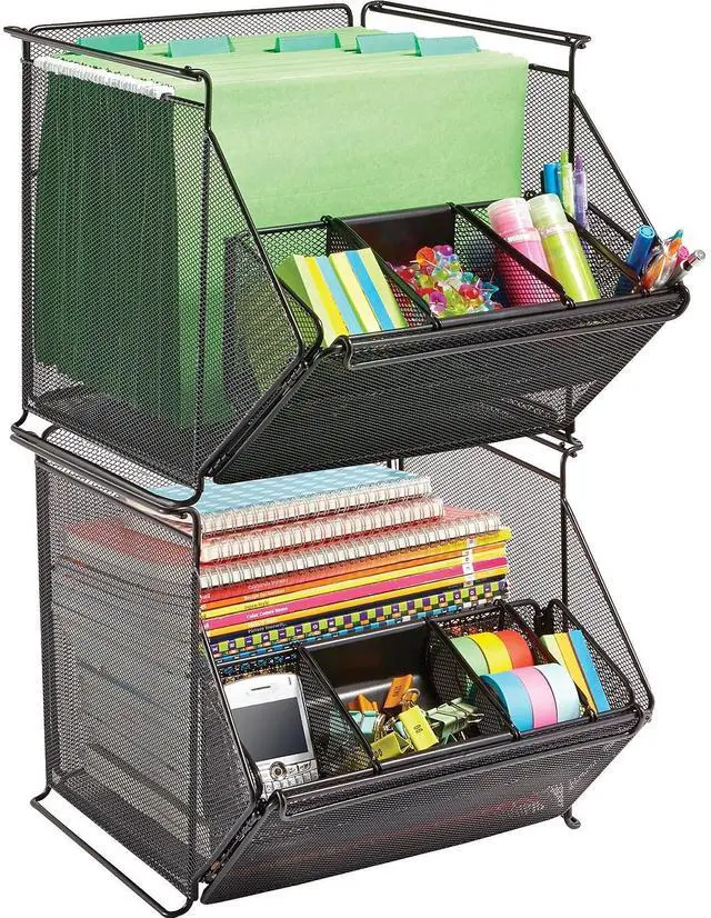 Alt view image 10 of 12 - Onyx Stackable Mesh Storage Bin, 4-Compartment, 14 X 15 1/2 X 11 3/4, Black