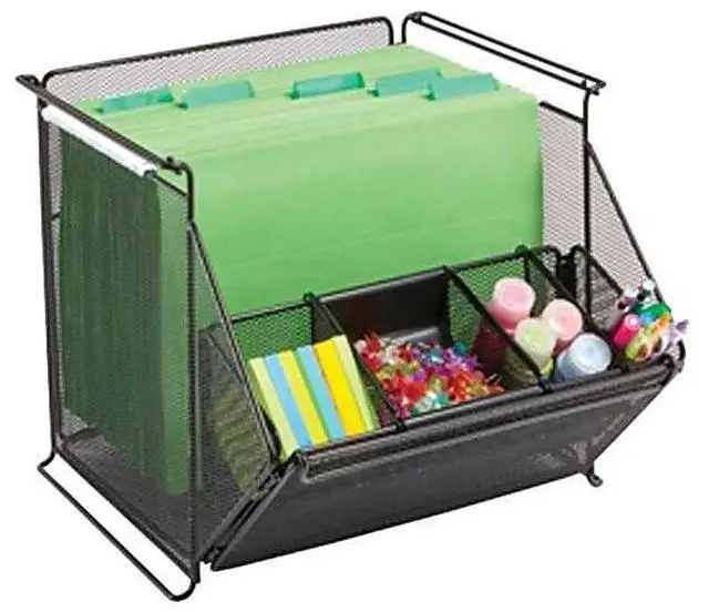 Alt view image 11 of 12 - Onyx Stackable Mesh Storage Bin, 4-Compartment, 14 X 15 1/2 X 11 3/4, Black
