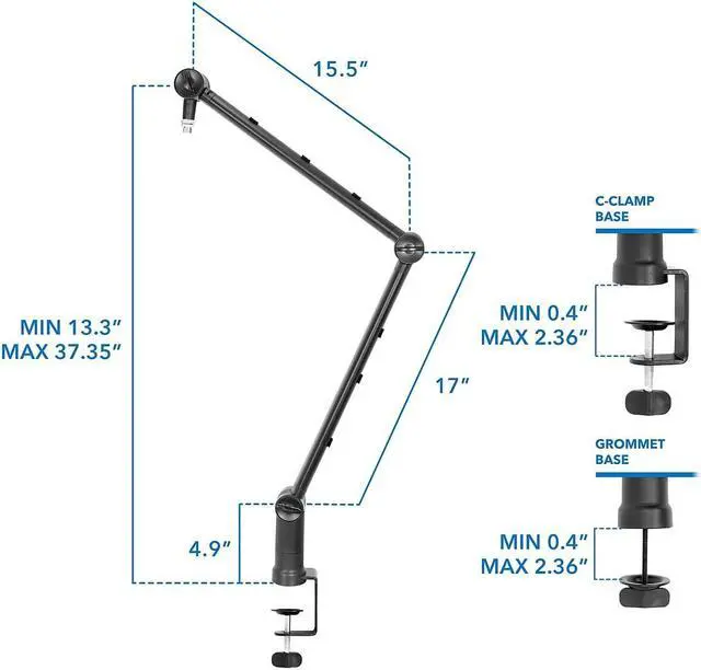 Alt view image 10 of 11 - Mount-It! Adjustable Microphone Boom Arm | Clamp Included | Podcast Microphone Holder